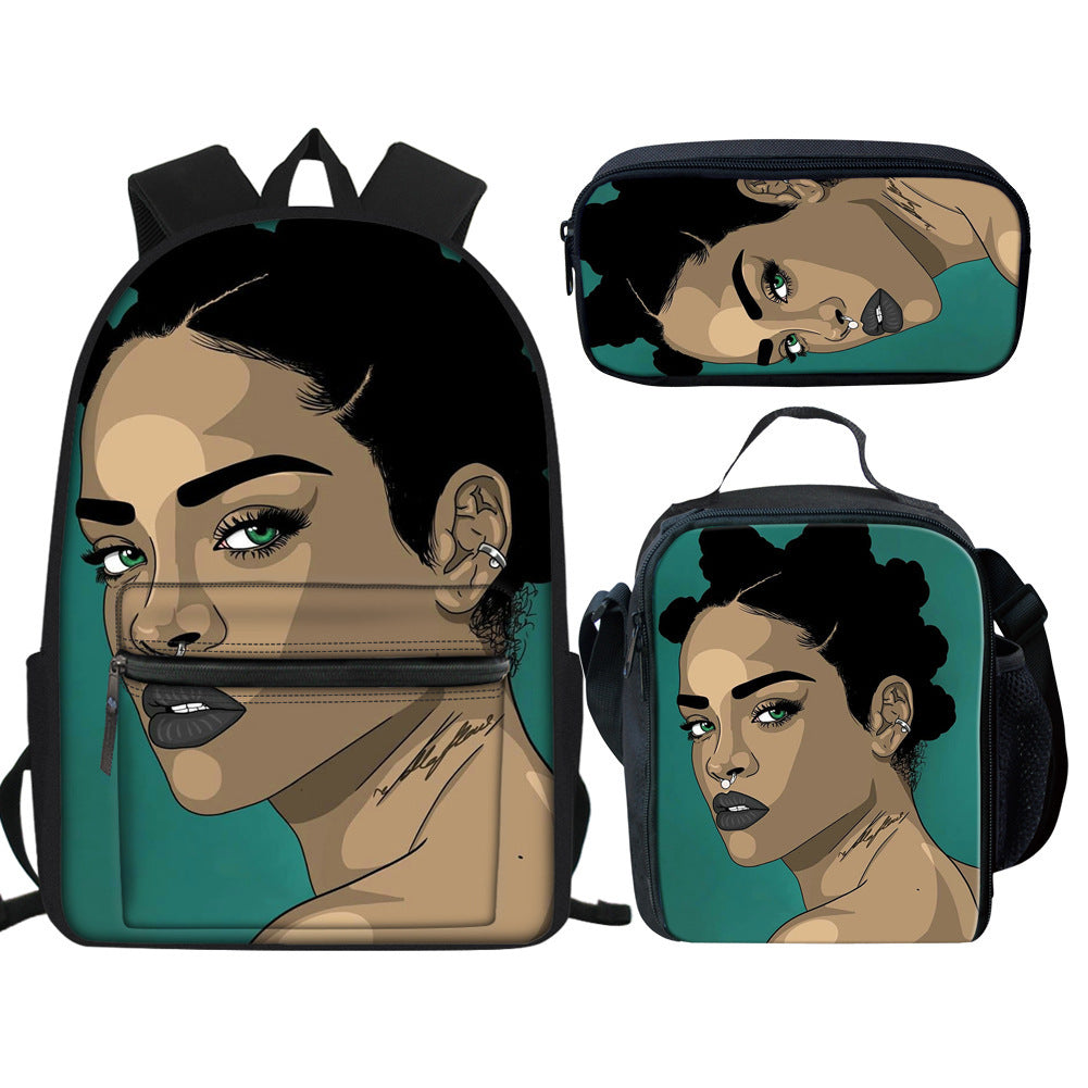 Mochila escolar multifuncional con estampado creativo de niña