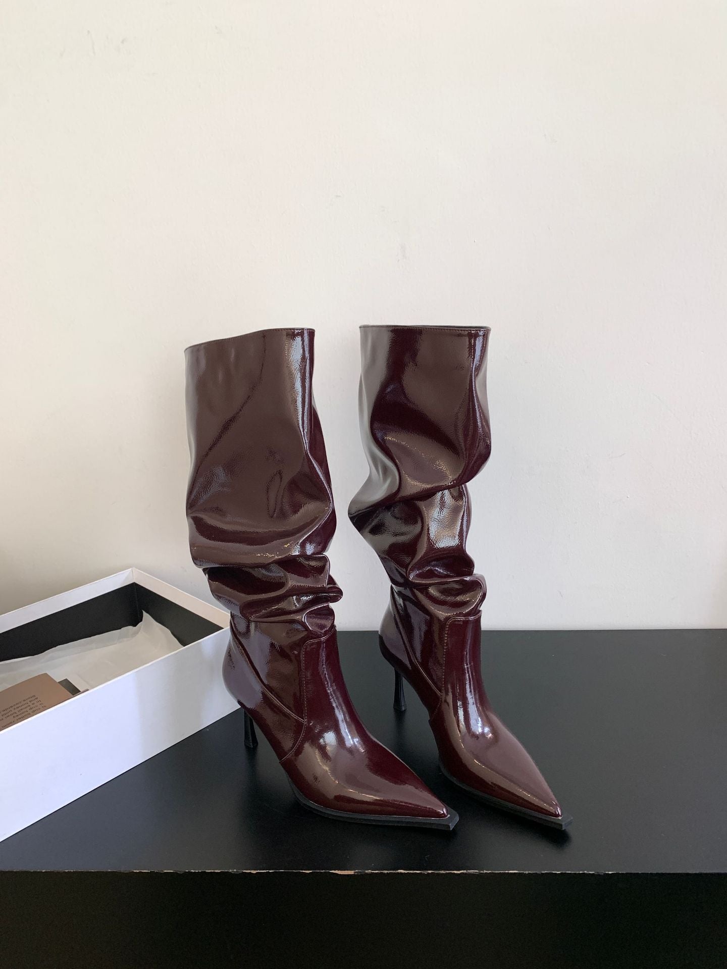 Bottes longues à talons hauts et bout pointu pour femme, noires