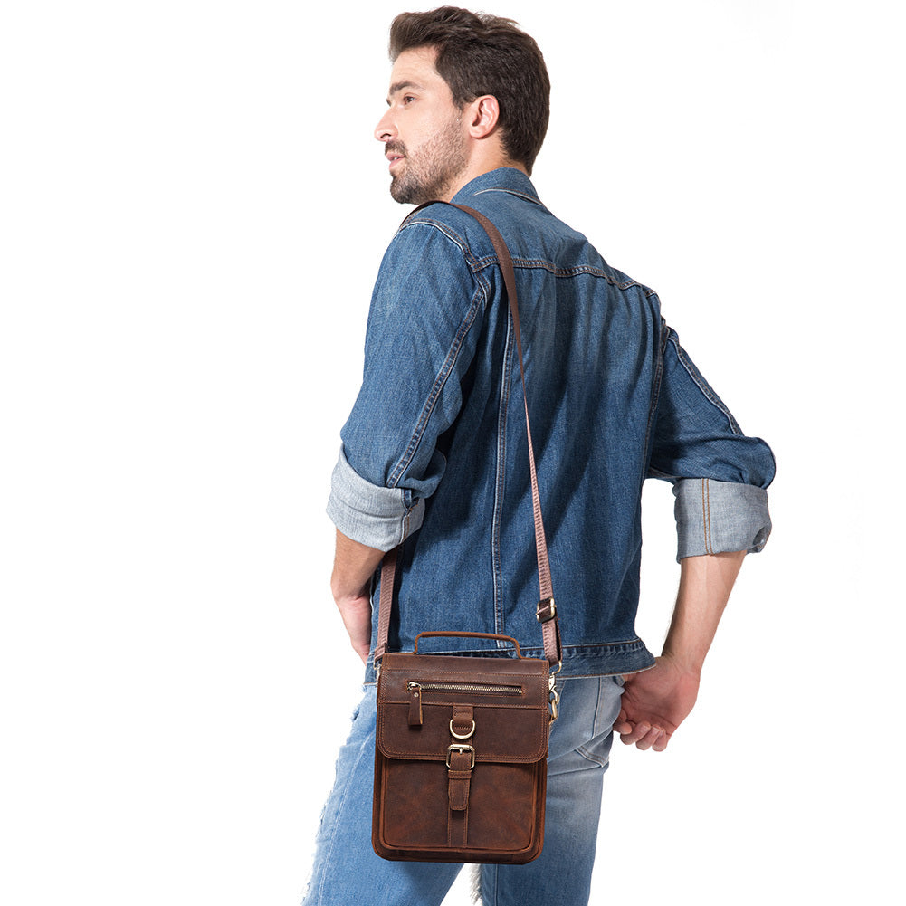 Bolso de hombro de cuero retro de gran capacidad para hombre