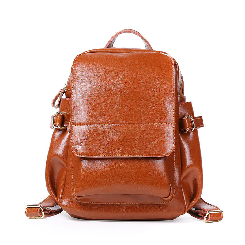 Cowhide Backpack Travel Bag School Style