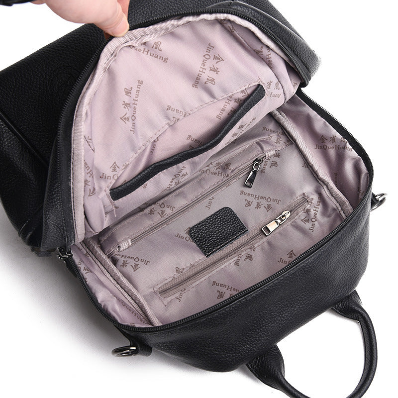 Trendy Korean Version Fashion All-match Ladies Backpack Casual Pu Soft Leather Personality