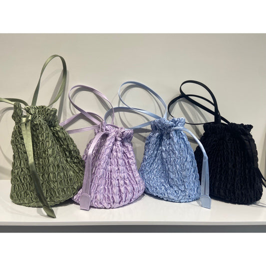 Women's Silk Pleated Drawstring Tote Shoulder Bag