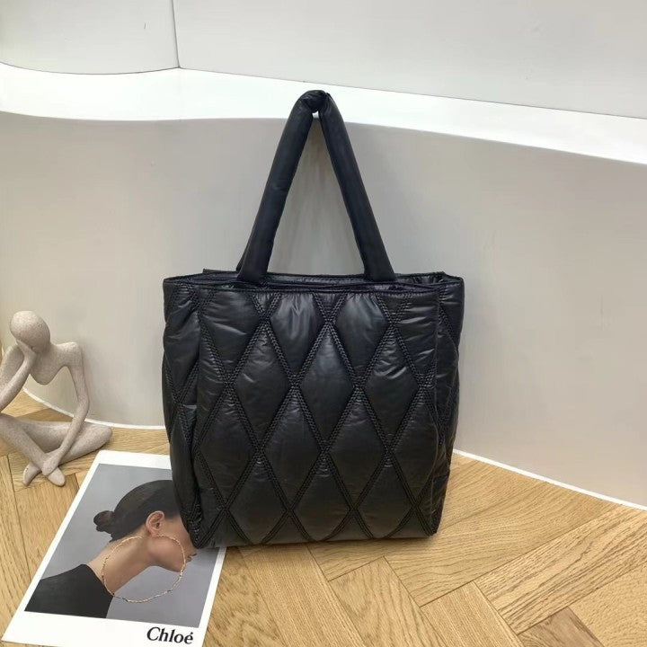 Bolso de lona con cuadros de diamantes para mujer, bandolera acolchada de gran capacidad, informal, sencilla, con un solo hombro