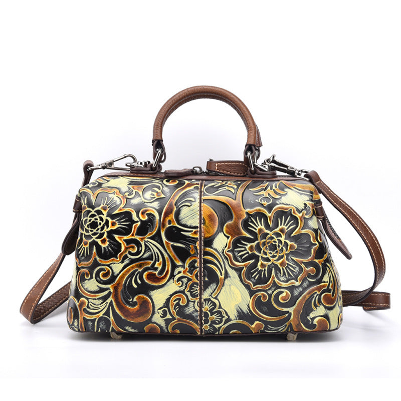 Women's First Layer Cowhide Personalized Hand-printed Handbag