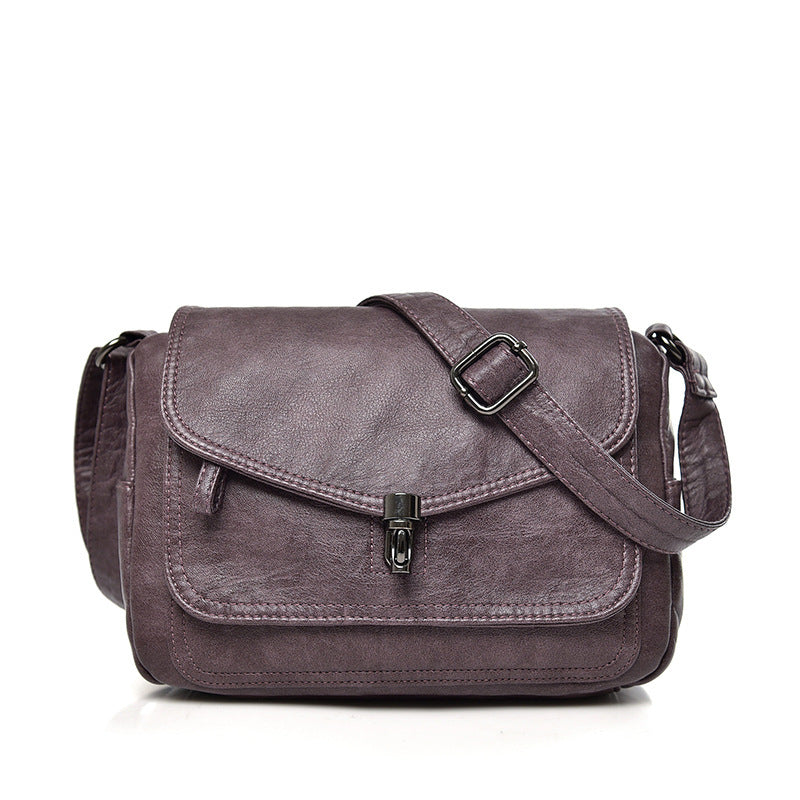 Bolso de hombro de cuero de gran capacidad con bolsillo de tres capas informal para mujer