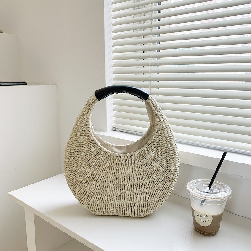 Fashion Oval Simple Rattan Moon Handbag