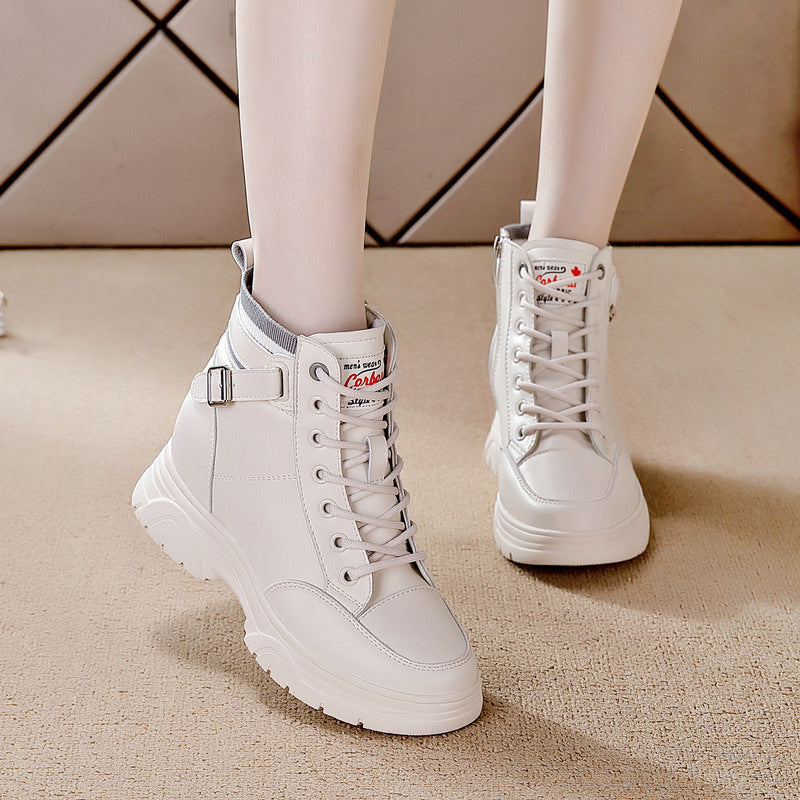 Leisure Height Increasing Insole Lace-up Side Zip Short Tube Boots