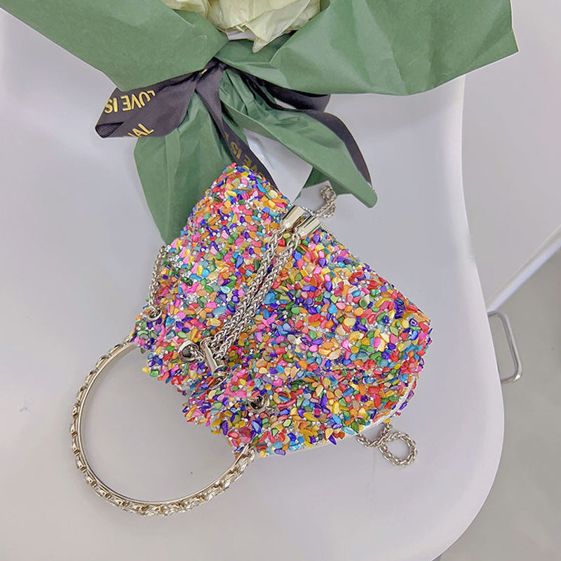 Chain Tassel Sequins Handbag Shiny One Shoulder Bucket Bag