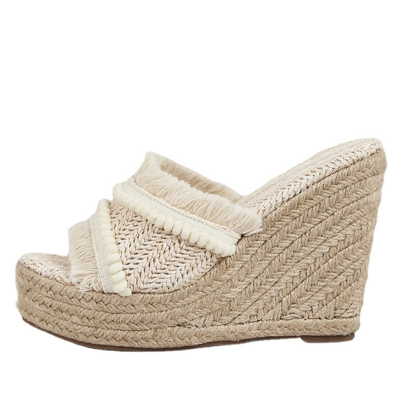 Women's Daily Outdoor Tassel Wedge Hemp Rope Slippers