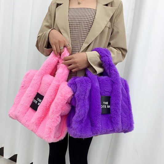 Large-capacity Shopping Commuter Faux Fur Plush Tote Bag