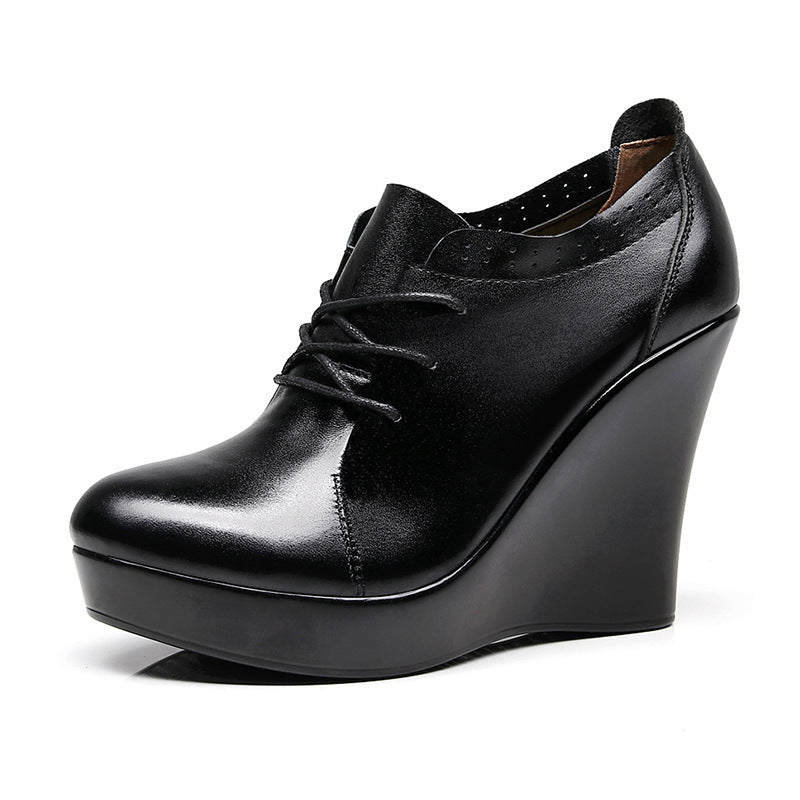 Ultra-high Wedge Platform Black Deep Mouth Pumps