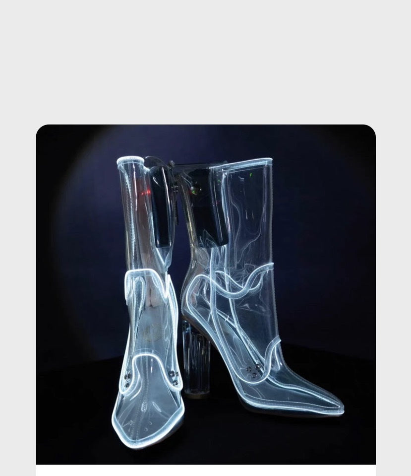 Women's Fashion PC Flashing Light Transparent Boots