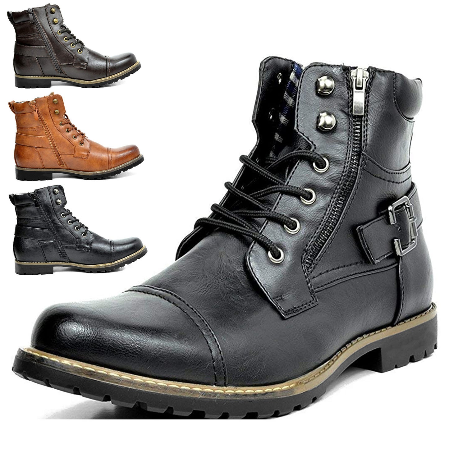 Bottes en cuir pour machine lourde à double fermeture éclair pour hommes