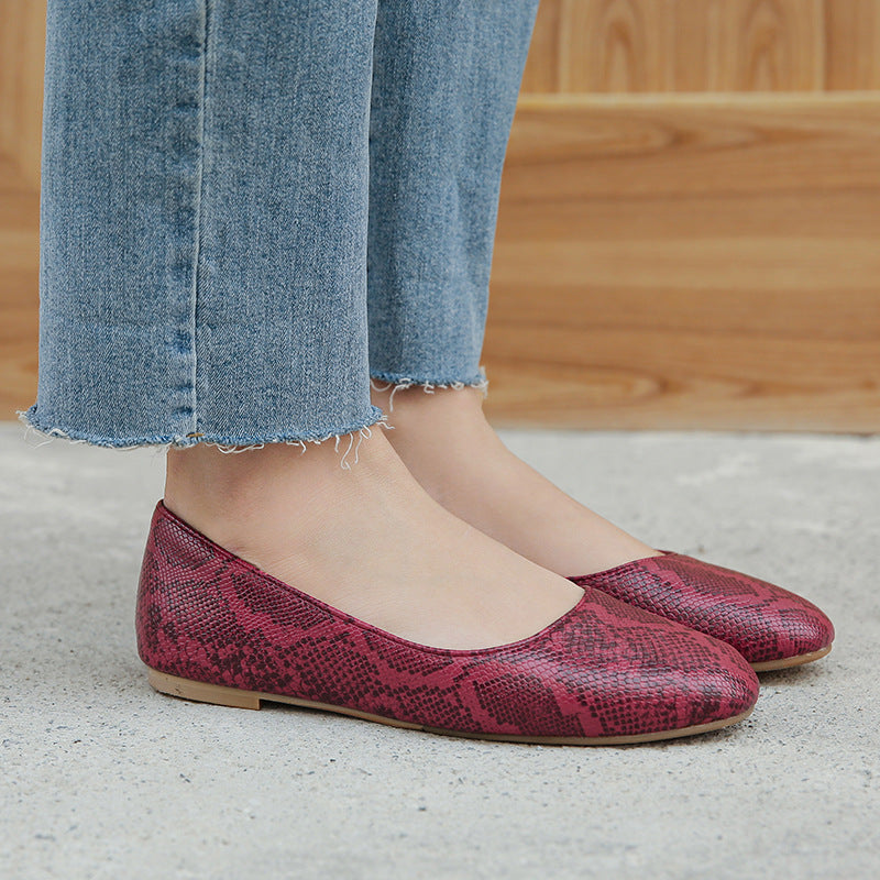 Zapatos de tacón plano con estampado de serpiente de gran tamaño para mujer, cómodos y suaves, estilo Lazybones