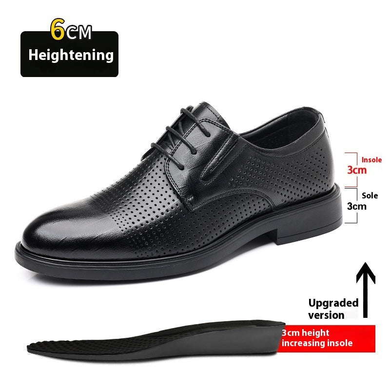 Men's Hollow-out Cowhide Height Increasing Insole Business Leather Shoes