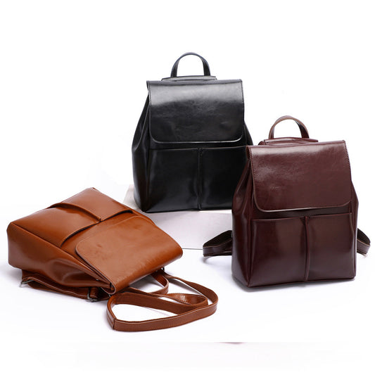 Women's Oil Wax Leather Fashion Casual Retro Backpack