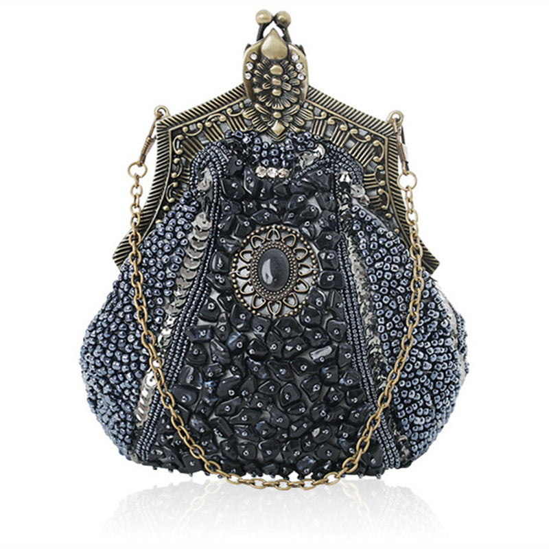 Sac de soirée vintage à perles lourdes pour femme