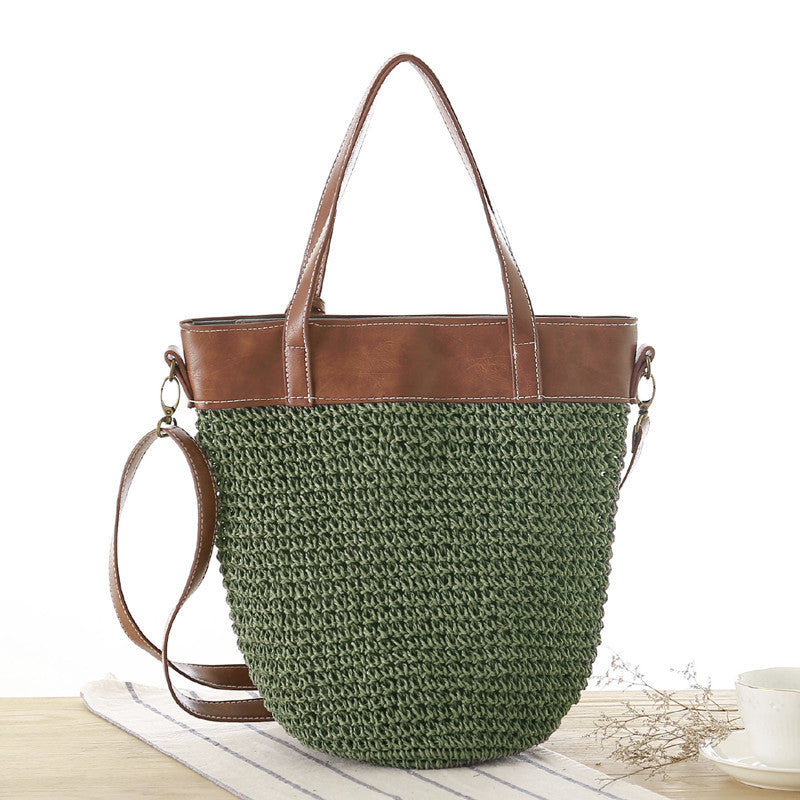 Sac messager simple en paille de couleur unie pour femme