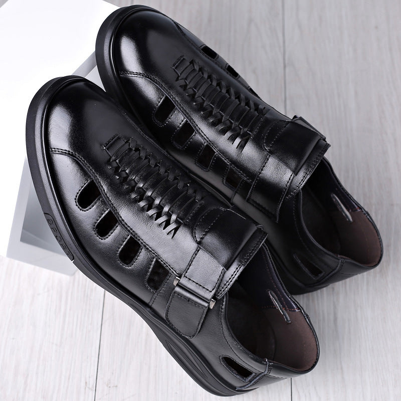 Cowhide Business Formal Wear Hollow Breathable Plus Size Men's Casual Leather Sandals