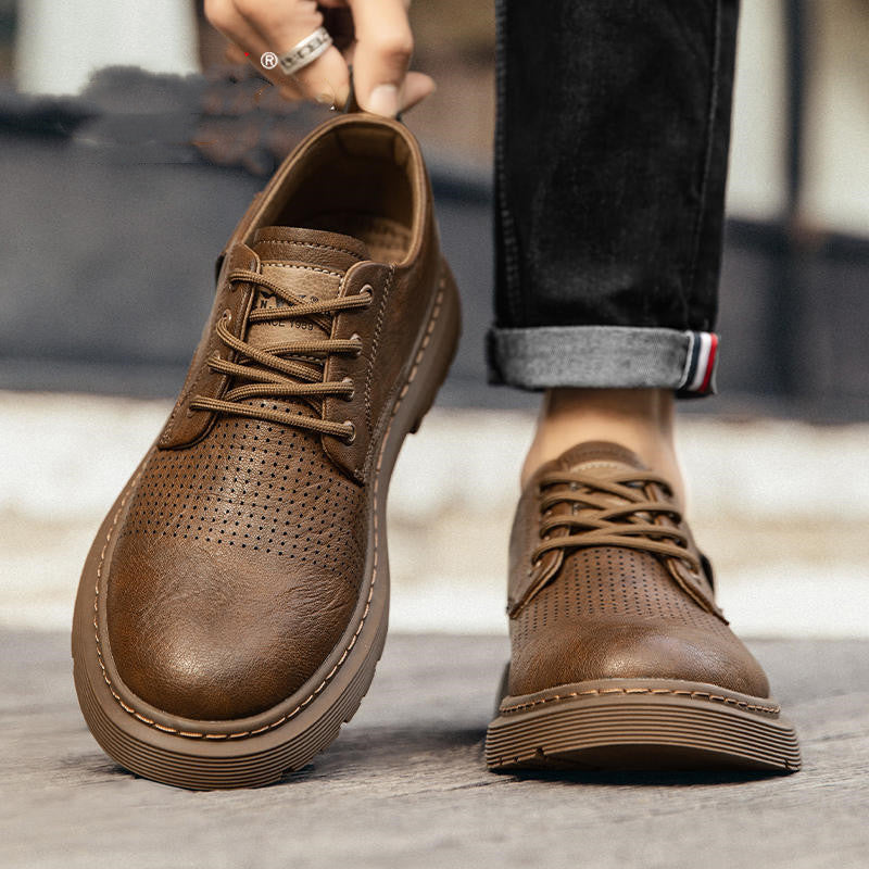 Zapatos de cuero calado para hombre, informales, de negocios, transpirables