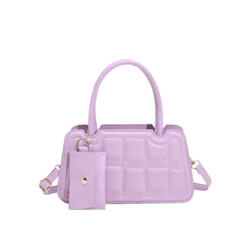 Sac à bandoulière couleur bonbon avec petit portefeuille Fashion Grid Texture Totes Sac à main pour femme