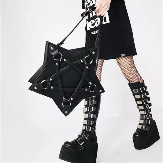 Sac à bandoulière en cuir PU avec bandoulière en pentagramme pour femme