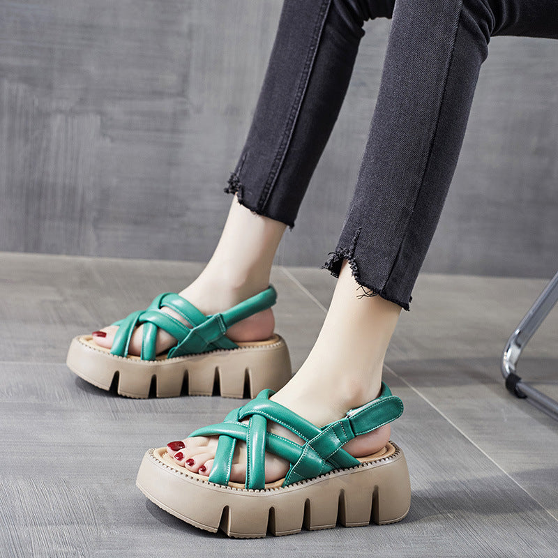 Women's Top Layer Leather Platform Sandals