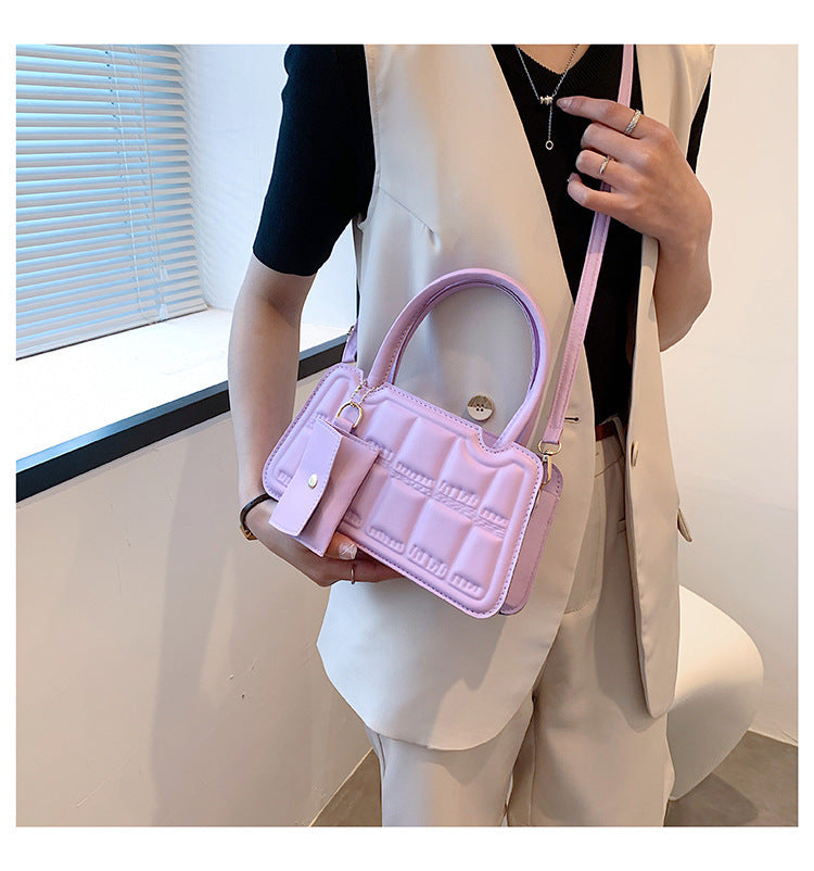 Candy Color Shoulder Bag With Small Wallet Fashion Grid Texture Totes Women Handbag