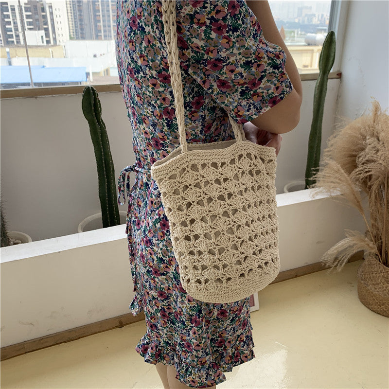 Bolso de mujer tejido con cuerda de cáñamo elástica y hecho a mano