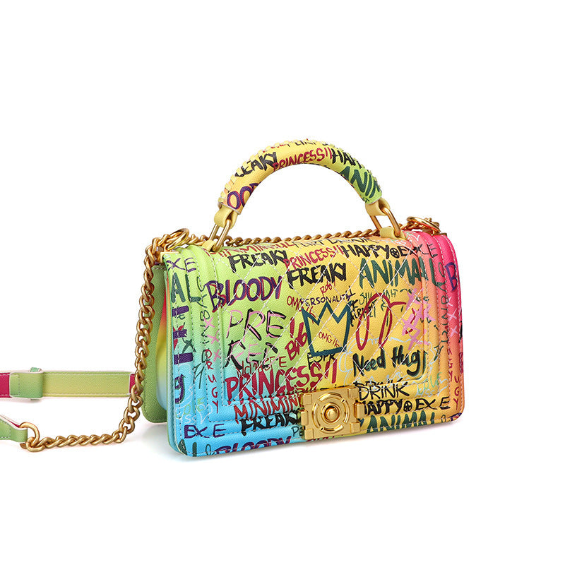 Bolso de mujer Bolso de moda Bolso de cadena romboidal Bolso de grafiti de colores