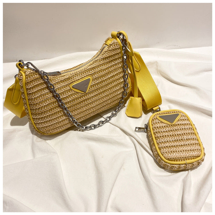 Straw Bag Female Summer French Niche Design Three-in-one Single Shoulder Messenger Woven Bag