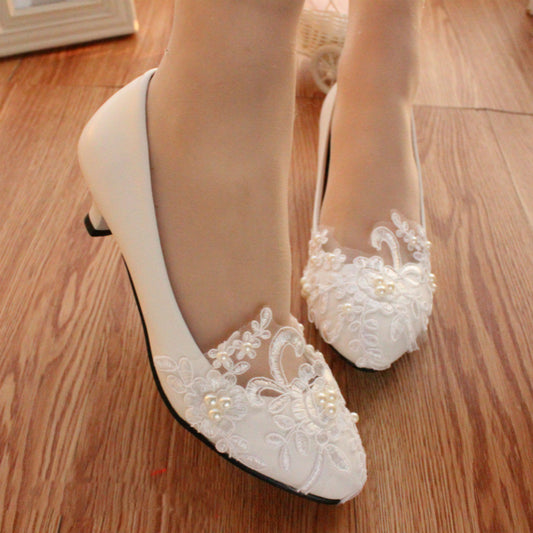 Zapatos de dama de honor para vestido de novia blanco plano para boda