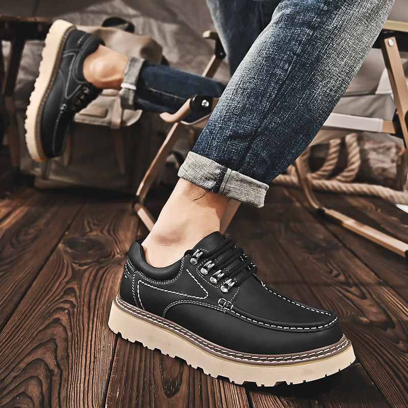 Genuine Leather Fashion Versatile Casual Shoes Thick Sole Height Increasing