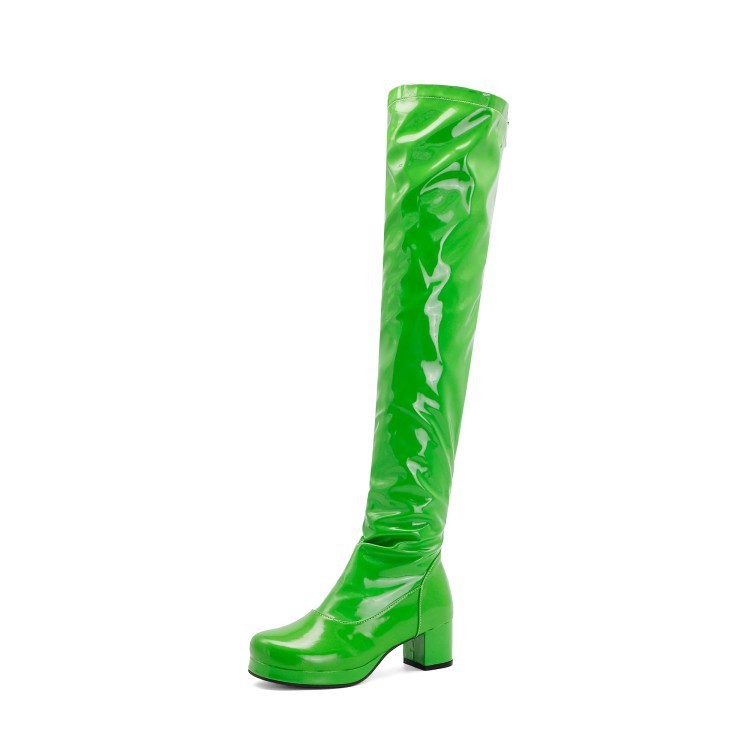 Candy Patent Leather Ladies Back Zip Knee Boots