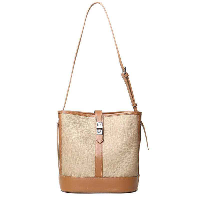 Sac à bandoulière simple en cuir de vachette de grande capacité pour femme