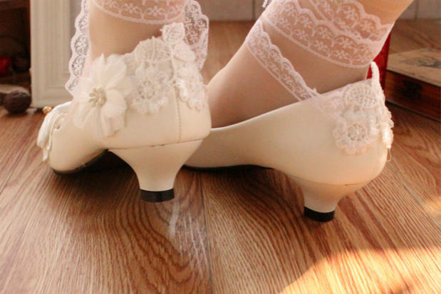 White Bow Ribbon Bridesmaid Wedding Dress Shoes