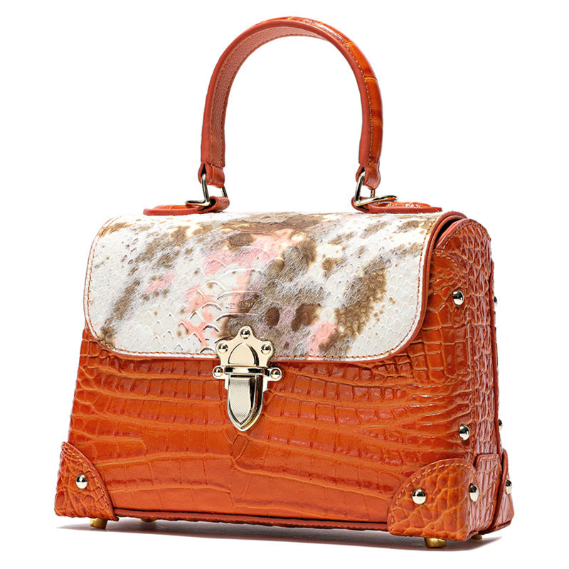 Cowhide Fashion Crocodile-striped Tote Bag