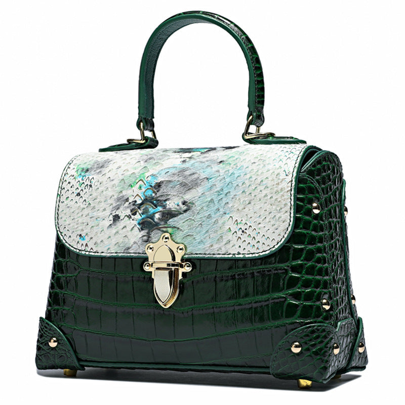 Cowhide Fashion Crocodile-striped Tote Bag