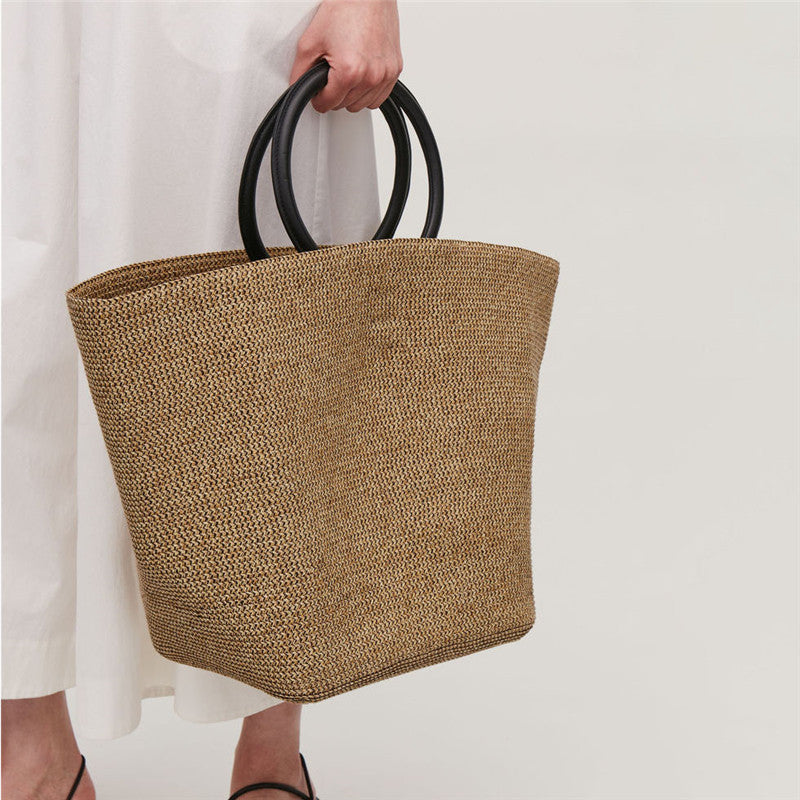 Sac à main en paille imitation tissé pour femme, sac de loisirs en bord de mer, simple, plage