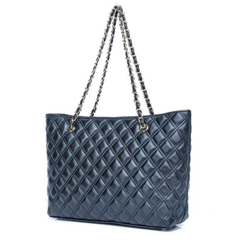 Bolso de hombro de piel de oveja con cadena de diamantes portátil