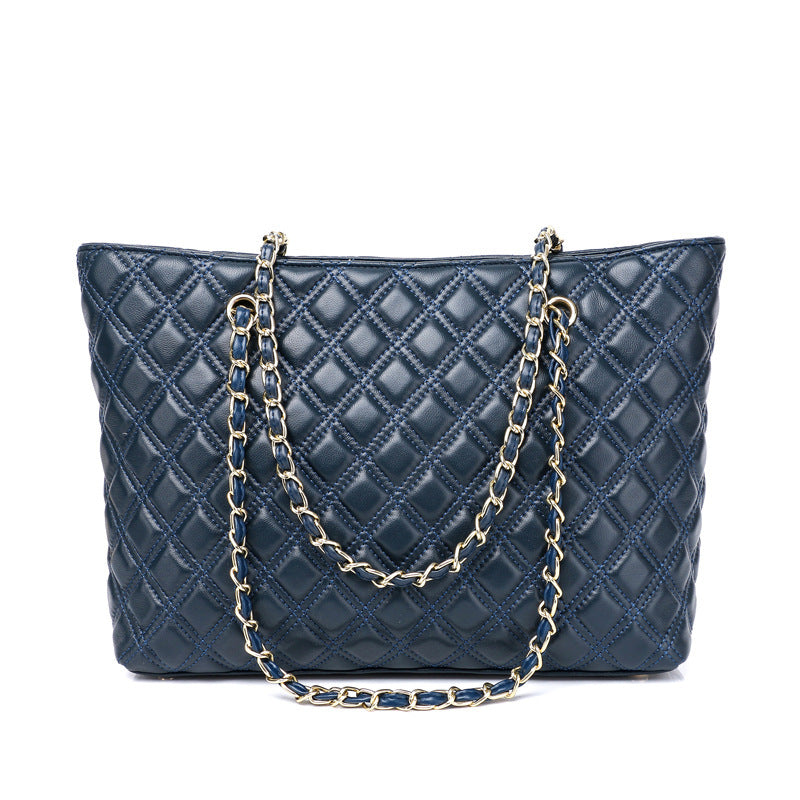 Bolso de hombro de piel de oveja con cadena de diamantes portátil