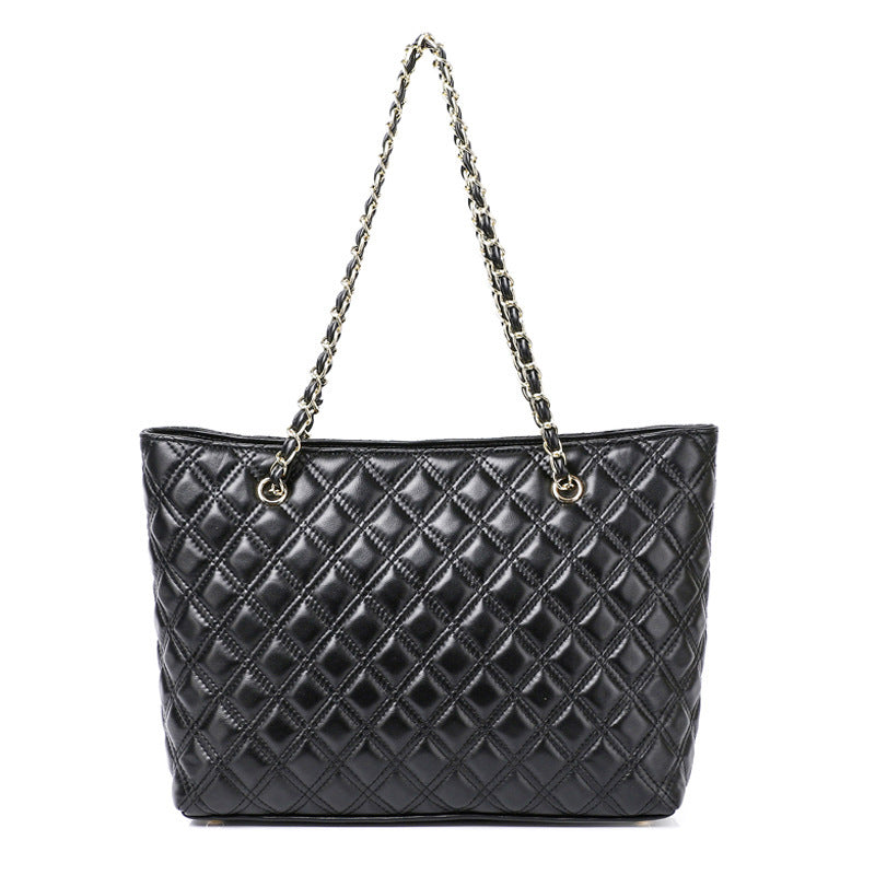 Bolso de hombro de piel de oveja con cadena de diamantes portátil