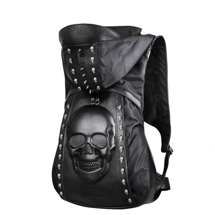 Sac à dos à capuchon avec chapeau de crâne Europe et Amérique Sac à dos à rivets Steampunk Halloween