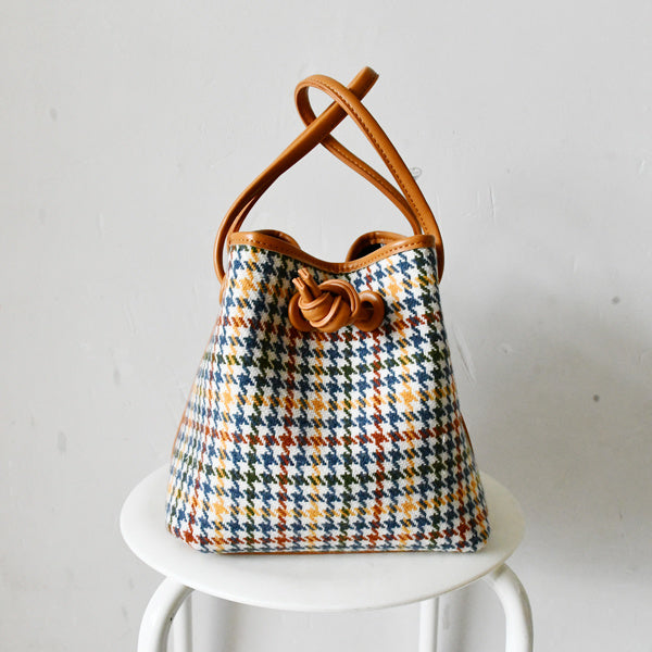 Button Bucket Bag Woolen Cloth Portable Messenger Bag Women