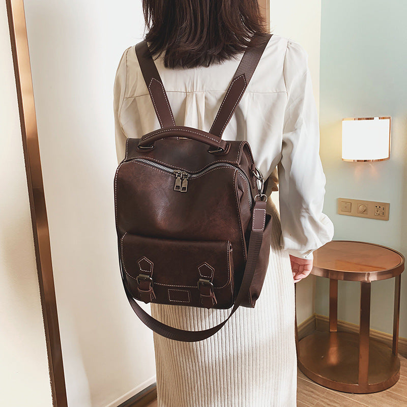 Autumn And Winter New Korean Fashion Trendy Leather Large-capacity Backpack