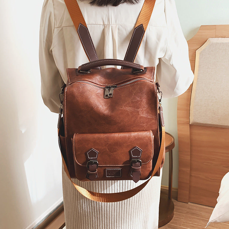 Autumn And Winter New Korean Fashion Trendy Leather Large-capacity Backpack