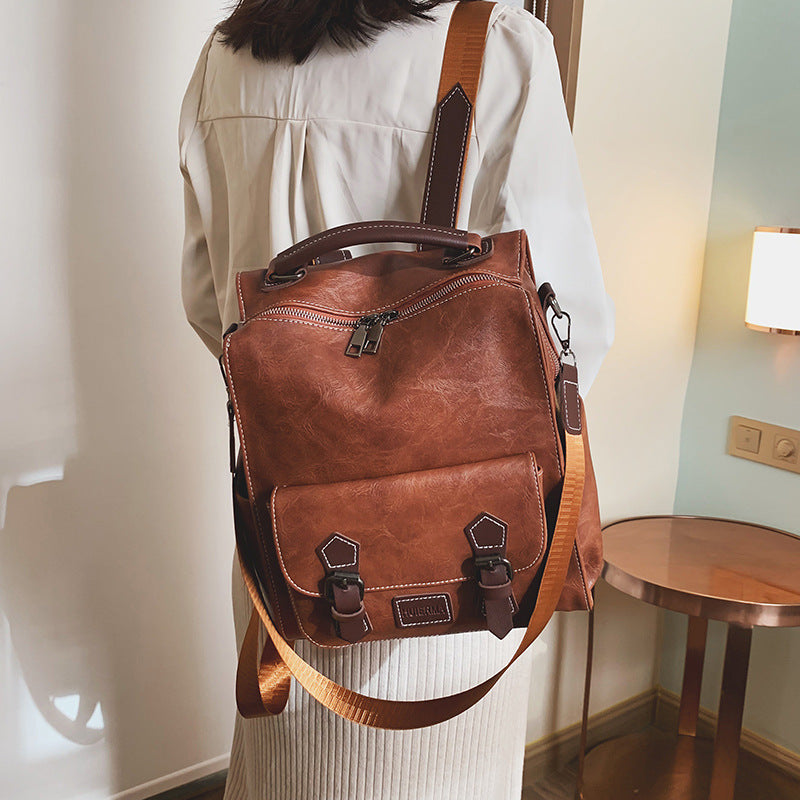 Autumn And Winter New Korean Fashion Trendy Leather Large-capacity Backpack