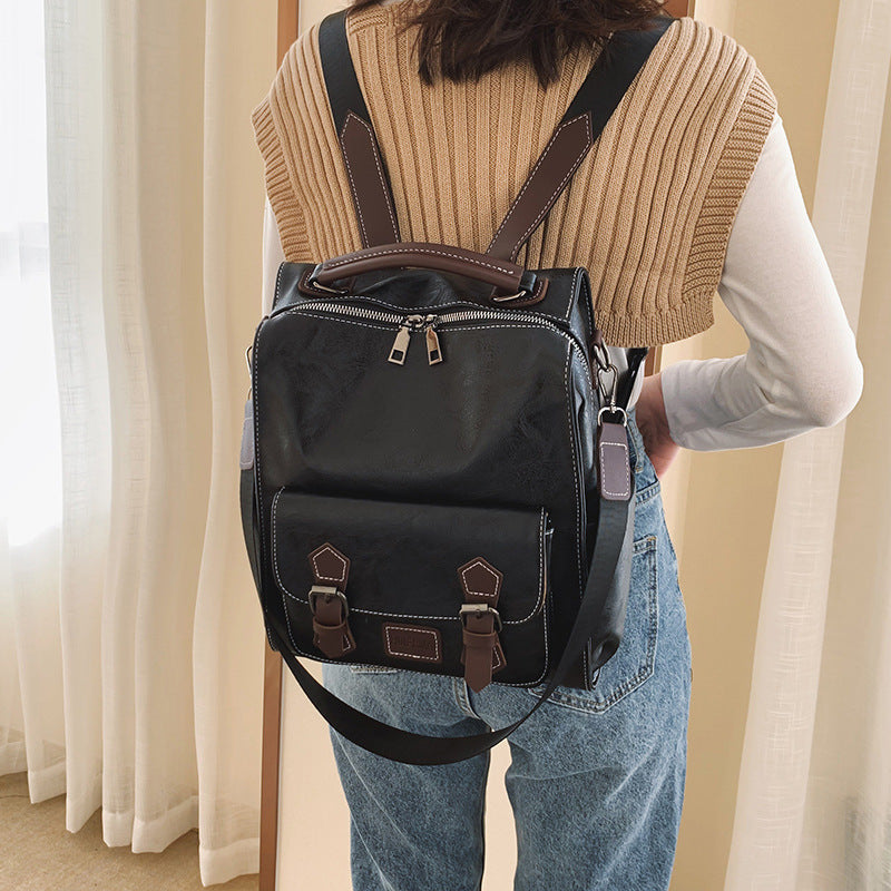 Autumn And Winter New Korean Fashion Trendy Leather Large-capacity Backpack