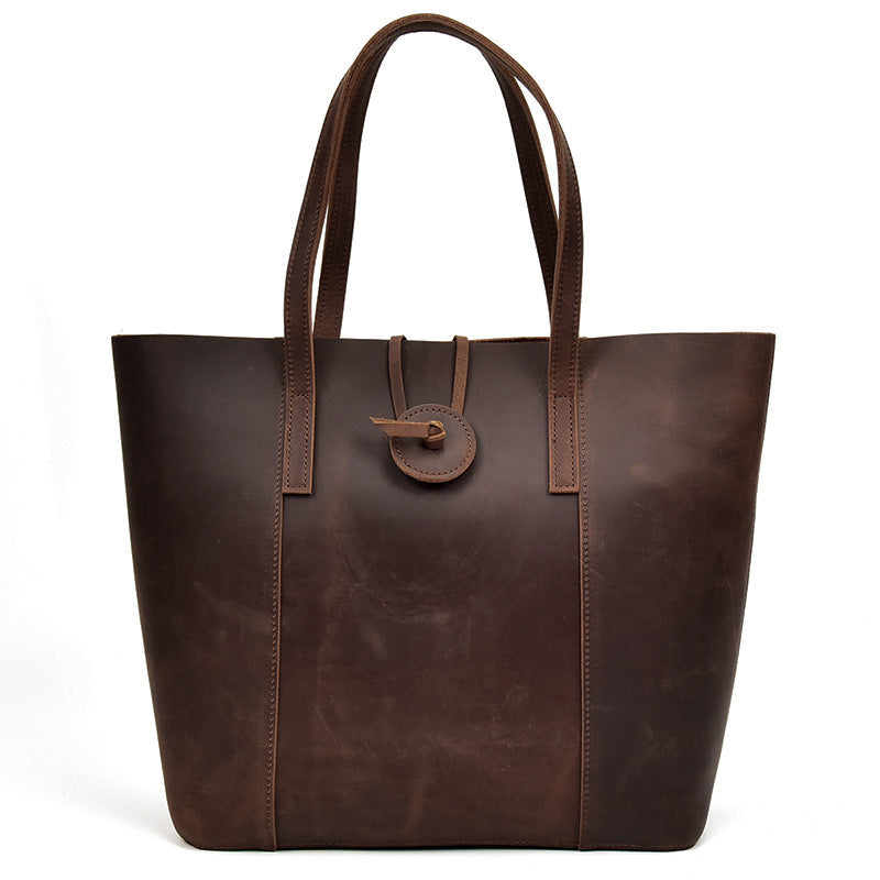 Sac à main en cuir véritable pour femme, pochette en cuir Crazy Horse, sacs fourre-tout de créateur, simple, rétro, grand sac de courses