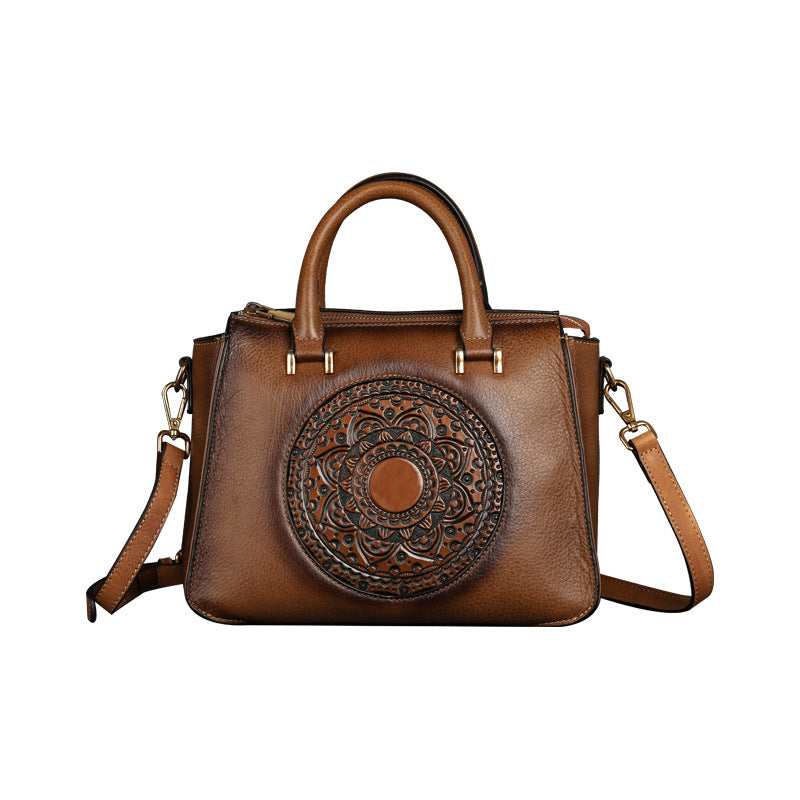 El nuevo bolso cuadrado Totem Bolsos de cuero Casual Floral Retro Bolso de mano para mujer